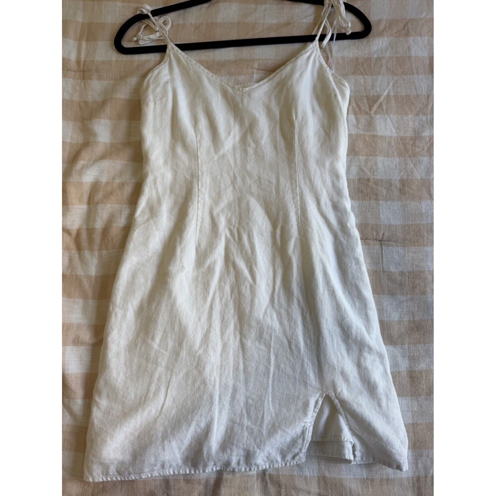 ABECROMBIE & FITCH Women's White Linen Mini Dress Tie Strap Leg Slit Size XS